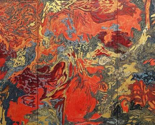 正觀藝術位於高雄駁二，展出越南漆畫家阮長靈之作品：奇蹟的誕生