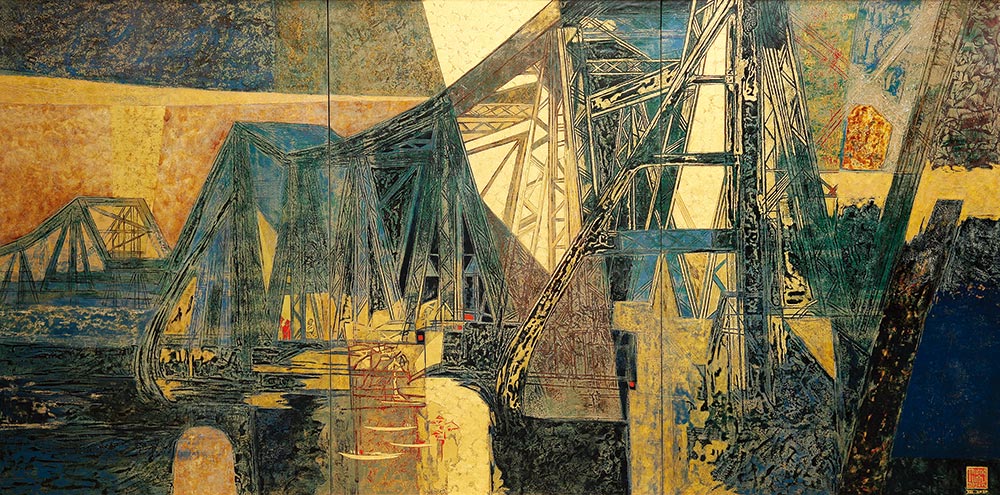 阮長靈_河內有座龍邊橋_漆畫_此榮獲越南全國美展金牌獎_正觀藝術