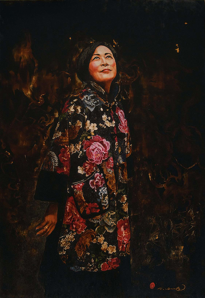 正觀藝術林文娟總監_越南漆畫_陳俊龍繪製肖像畫