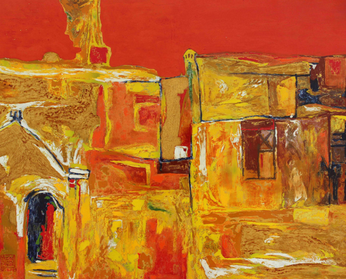 正觀藝術位於高雄駁二，緊鄰高雄港牌樓，展出越南漆畫家阮長靈之作品：公寓