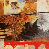 正觀藝術位於高雄駁二，展出越南漆畫家阮長靈之作品：昔日白雲III