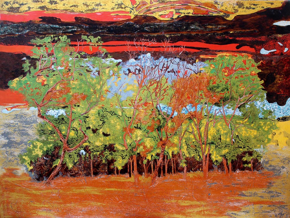 正觀藝術位於高雄駁二，緊鄰高雄港牌樓，展出越南漆畫家阮長靈之作品：山巖搖籃曲